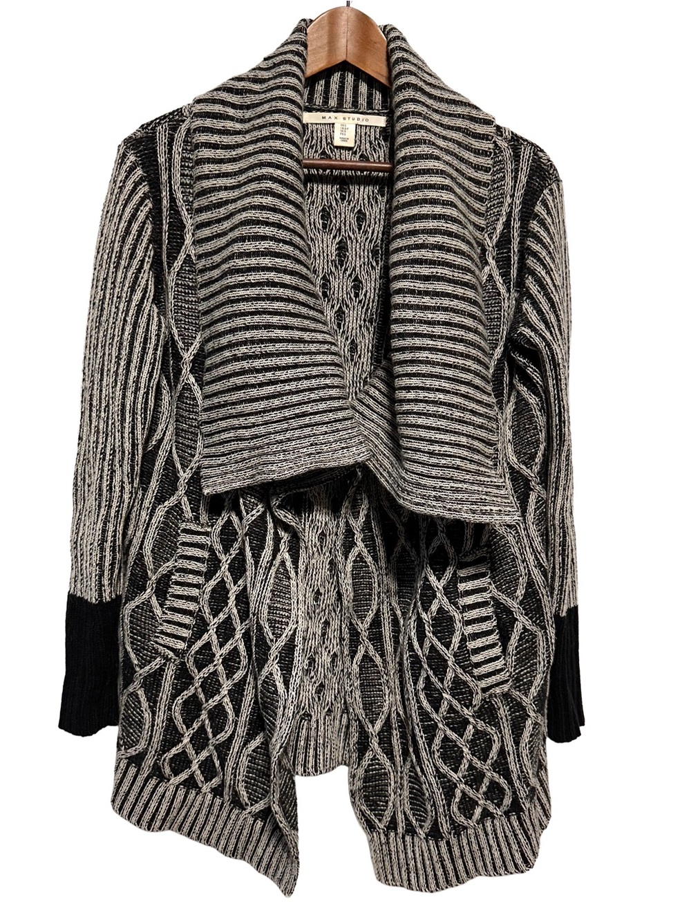 Alpaca Lambswool Cable Knit Waterfall Cardigan Chunky Fall Autumn Sweater S